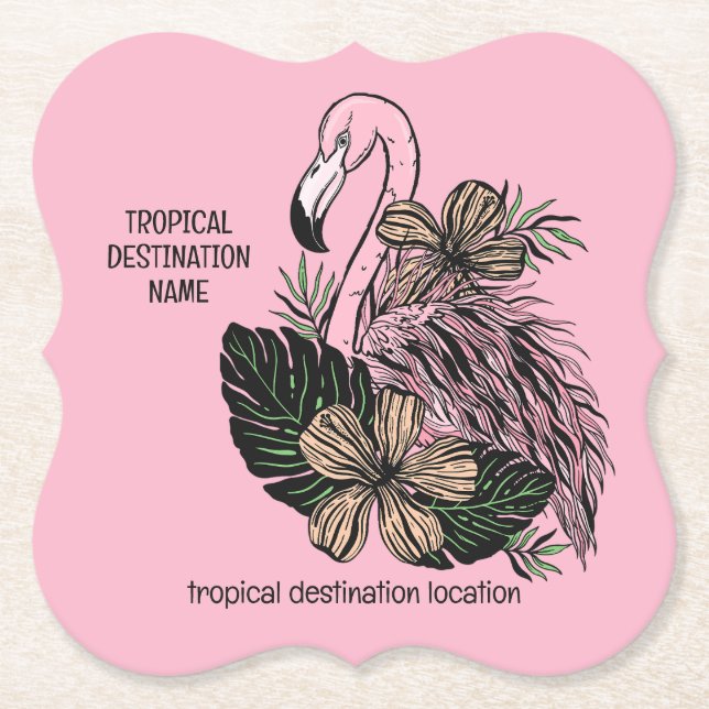 Porta-copo De Papel Flamingo Cor-de-Texto Personalizado (Frente)