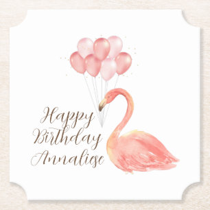 Porta-copo De Papel Flamingo Rosa com Balões Personalizado Feliz Anive