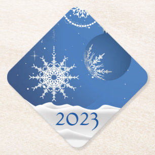 Porta-copo De Papel Floco de Neve de Natal Coaster 2023 Adicionar Nome