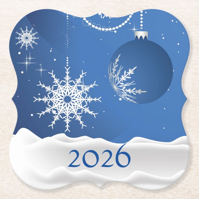 Porta-copo De Papel Floco de Neve de Natal Coaster 2026 Adicionar Nome (Frente)