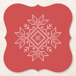 Porta-copo De Papel Floco de neve de natal vermelho nórdico