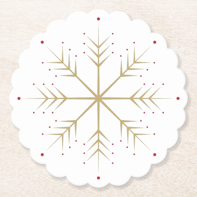 Porta-copo De Papel Floco de neve vermelho Dourado do falso elegante (Frente)
