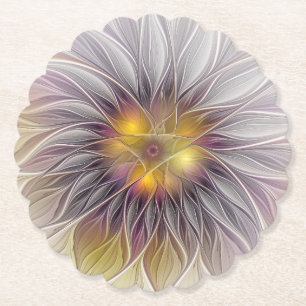 Porta-copo De Papel Flor Colorida Luminosa, Fractal Moderno Abstrato