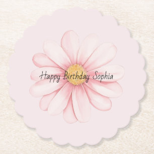 Porta-copo De Papel Flor de Aniversário Rosa Bege