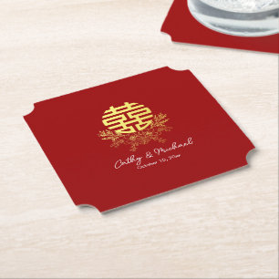 Porta-copo De Papel Flor dupla felicidade círculo casamento chinês