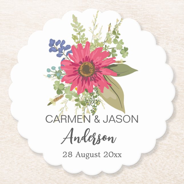 Porta-copo De Papel  Floral Bouquet Wedding Custom Name (Frente)