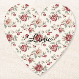 Porta-copo De Papel Floral Creme Vermelho Pretty Chic  