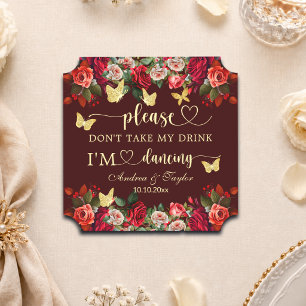 Porta-copo De Papel Floral Dourado Não Leve Meu Drink Casamento