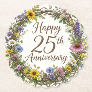 Porta-copo De Papel Floral para 25º Aniversário
