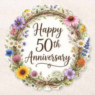Porta-copo De Papel Floral para Aniversário de 50 Anos