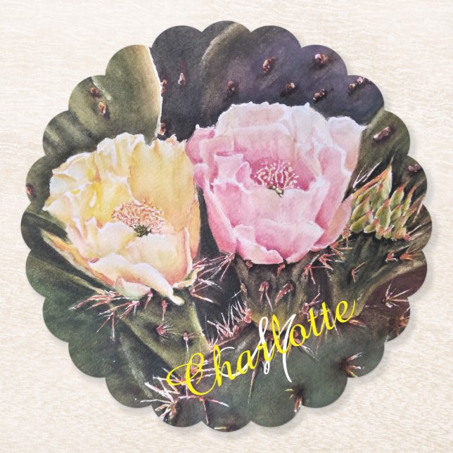 Porta-copo De Papel Floral rosa e amarela (Frente)