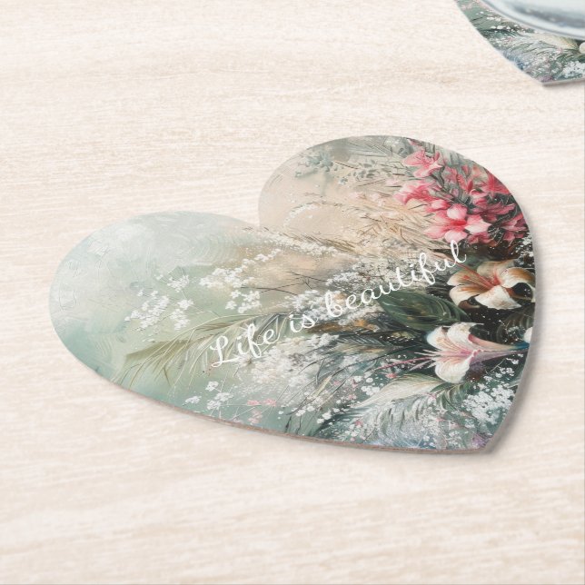 Porta-copo De Papel Floral Tropical Branca Rosa (Angular)