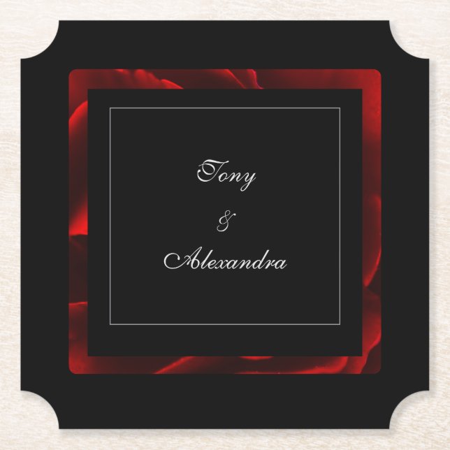 Porta-copo De Papel Floral Vermelho Moderno Preto e Branco (Frente)