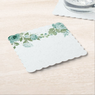 Porta-copo De Papel flores azuis românticas folhagem verde mata-borrão