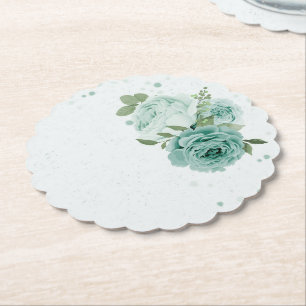 Porta-copo De Papel flores azuis românticas folhagem verde mata-borrão