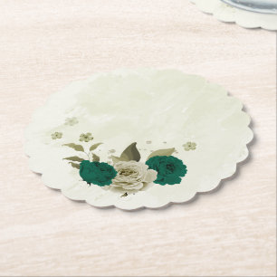 Porta-copo De Papel flores bege esmeralda verde casamento