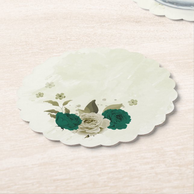 Porta-copo De Papel flores bege esmeralda verde casamento (Angular)