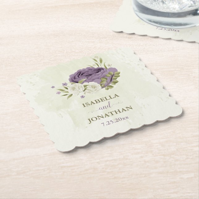 Porta-copo De Papel flores brancas cor de malva vegetação casamento (Angular)