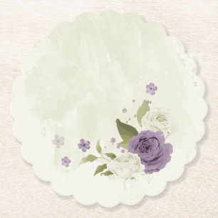 Porta-copo De Papel flores brancas cor de mauve folhagem casamento