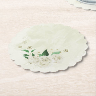Porta-copo De Papel Flores brancas de marfim verde casamento