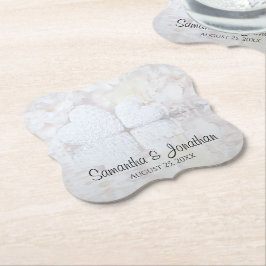 Porta-copo De Papel Flores Brancas e Corações Reflexação Casamento