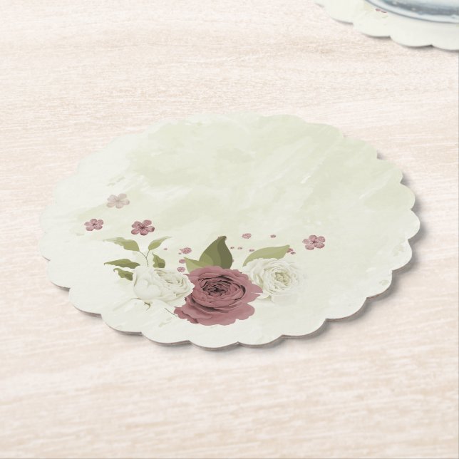 Porta-copo De Papel flores brancas rosa empoeirado casamento (Angular)