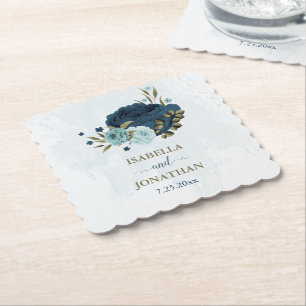 Porta-copo De Papel flores de casamento azul marinho azul claro