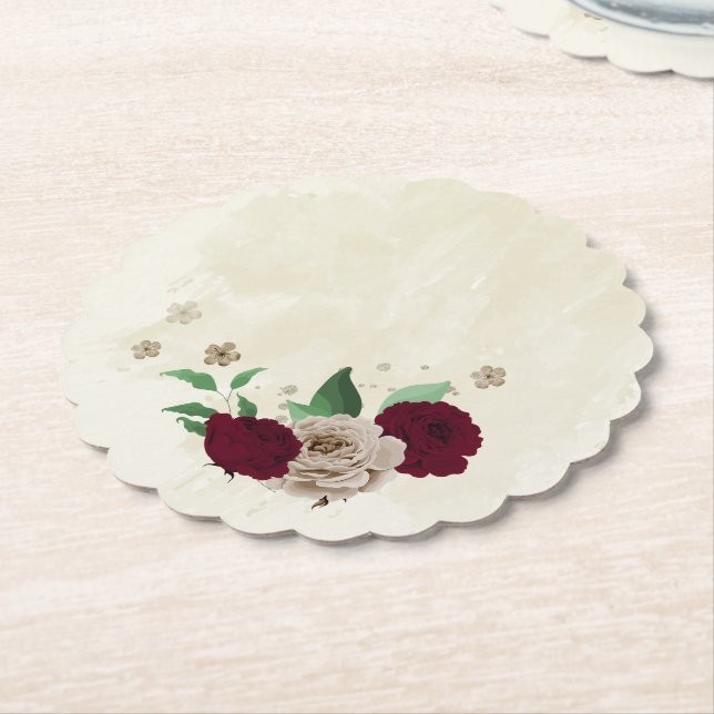 Porta-copo De Papel flores de champanhe bordô casamento (Angular)