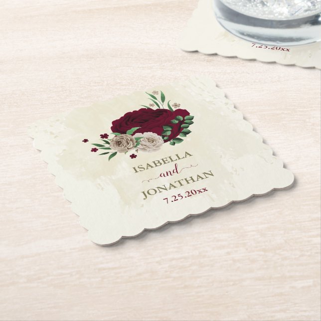 Porta-copo De Papel flores de champanhe borgonha casamento (Angular)