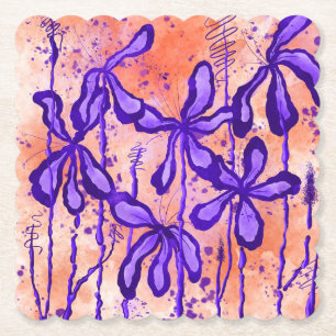 Porta-copo De Papel Flores De Cor Laranja E Roxo