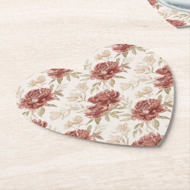 Porta-copo De Papel Flores de Creme Vermelho (Angular)