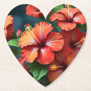 Porta-copo De Papel Flores de Hibisco Vermelho Vibrantes com Folhas-76