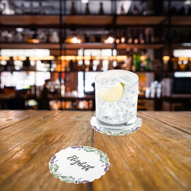 Porta-copo De Papel Flores de lavanda folhagens de eucalipto nome (Criador carregado)