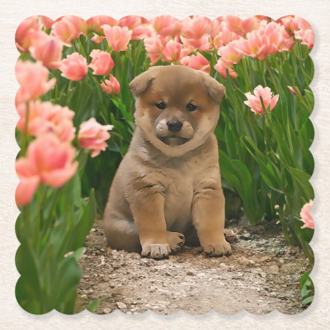 Porta-copo De Papel Flores de Mola Shiba Inu (Frente)