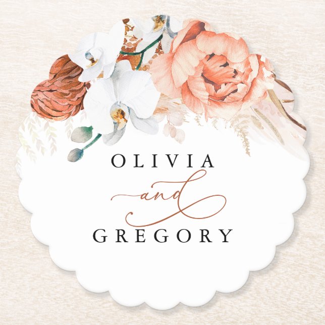 Porta-copo De Papel Flores de Terracota Grama de Pampas Elegante Tropi (Frente)