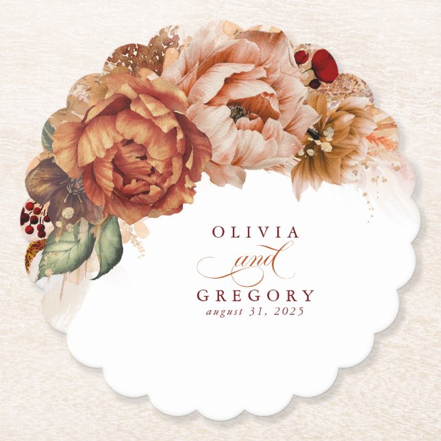 Porta-copo De Papel Flores de Terracota Grama Pampas Elegante Boho (Frente)