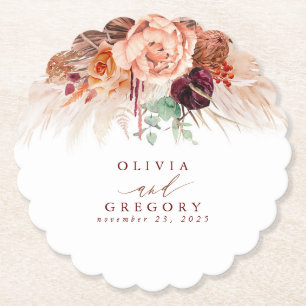 Porta-copo De Papel Flores de Terracota Grama Pampas Elegante Tropical