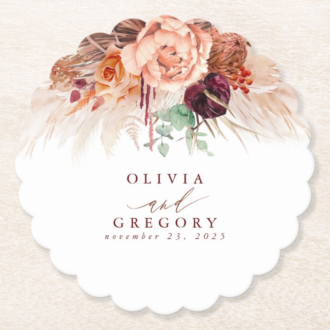 Porta-copo De Papel Flores de Terracota Grama Pampas Elegante Tropical (Frente)