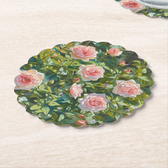 Porta-copo De Papel Flores do Jardim de Rosas Rosa Claro (Angular)
