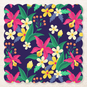 Porta-copo De Papel Flores Exóticas Coloridas Folhas Padrão-23021