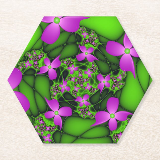 Porta-copo De Papel Flores Fractais Verdes Rosa-Rosa-Abstrato modernas (Frente)