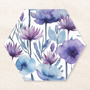 Porta-copo De Papel Flores portas copos Roxas E Azuis Flores De Aquare