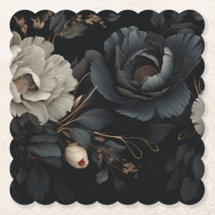 Porta-copo De Papel Flores Pretas e Brancas