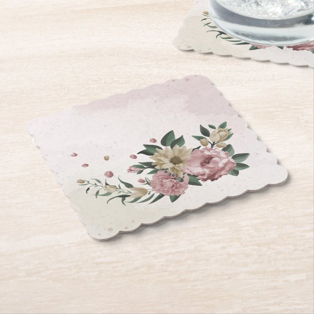 Porta-copo De Papel flores românticas rosa e champanhe (Angular)