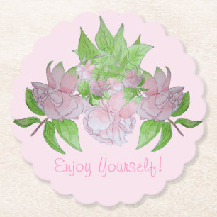 Porta-copo De Papel Flores rosa bonito com folheto