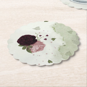 Porta-copo De Papel flores rosa & cabernet folhagem