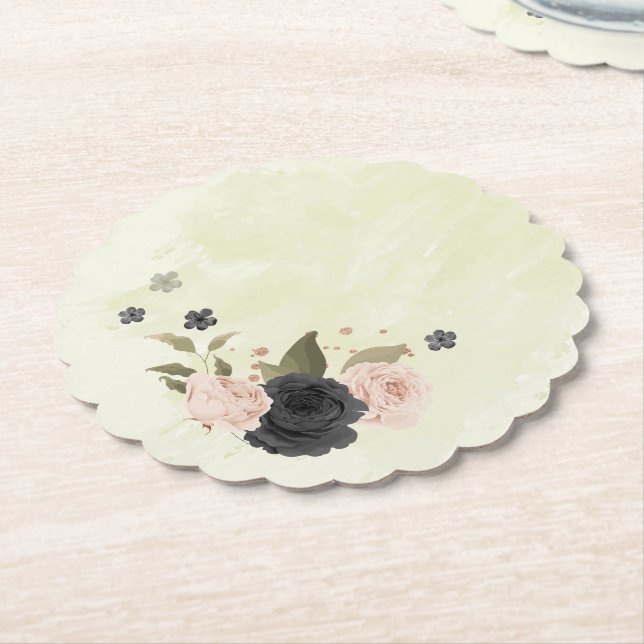 Porta-copo De Papel flores rosa de blush preto casamento (Angular)