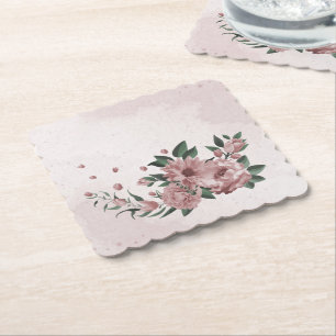 Porta-copo De Papel flores rosa românticas & folhas verdes