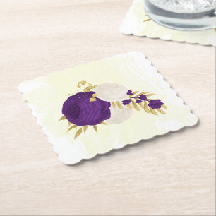 Porta-copo De Papel flores roxas e brancas reais dourado