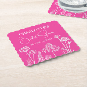 Porta-copo De Papel Flores Silvestres Rosa Quente Desenhadas Floral
